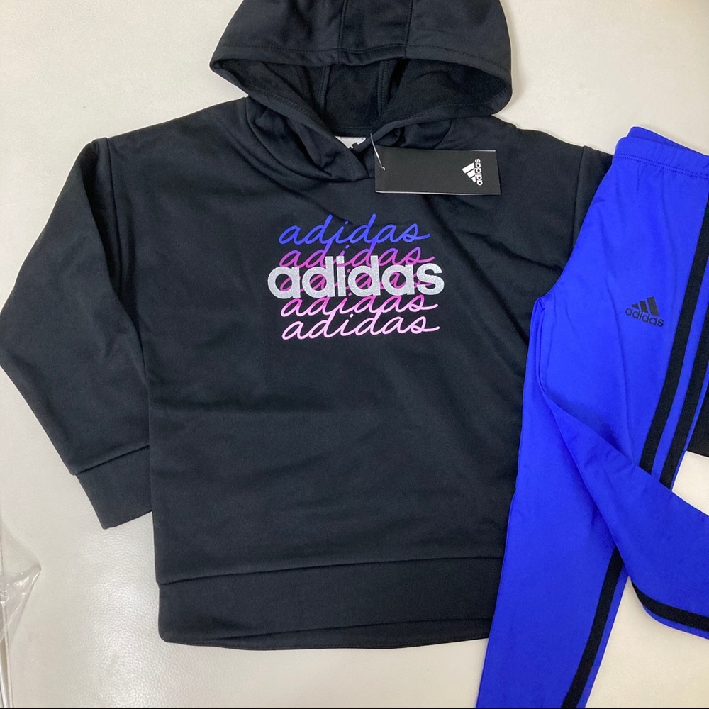Adidas Printed Tricot Hoodie and legging set sparkly pink and purple 4040 - Picture 4 of 7